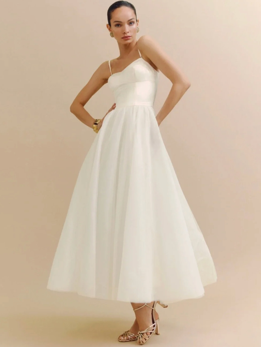 NWT Reformation Alouette Satin Dress Size 2 Mesh Tulle Sleeveless Midi Bridal